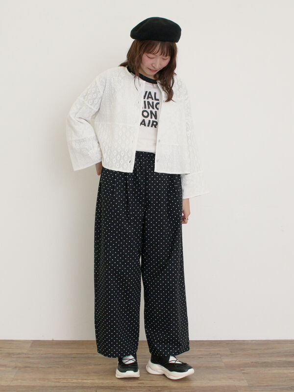 セール】 【M/Lサイズ】ドット柄ストレートパンツ（オフホワイト