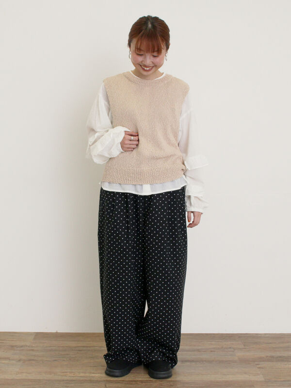 セール】 【M/Lサイズ】ドット柄ストレートパンツ（オフホワイト
