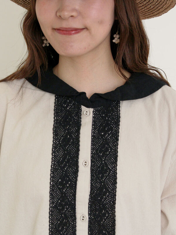 セール】 【S/Mサイズ】セーラー襟前立てレース配色ワンピース（ダーク