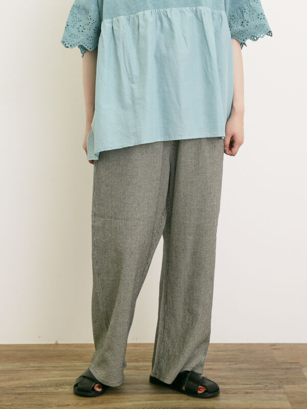 セール】 レーヨン麻ゆるストレートパンツ（ブラック/ベージュ