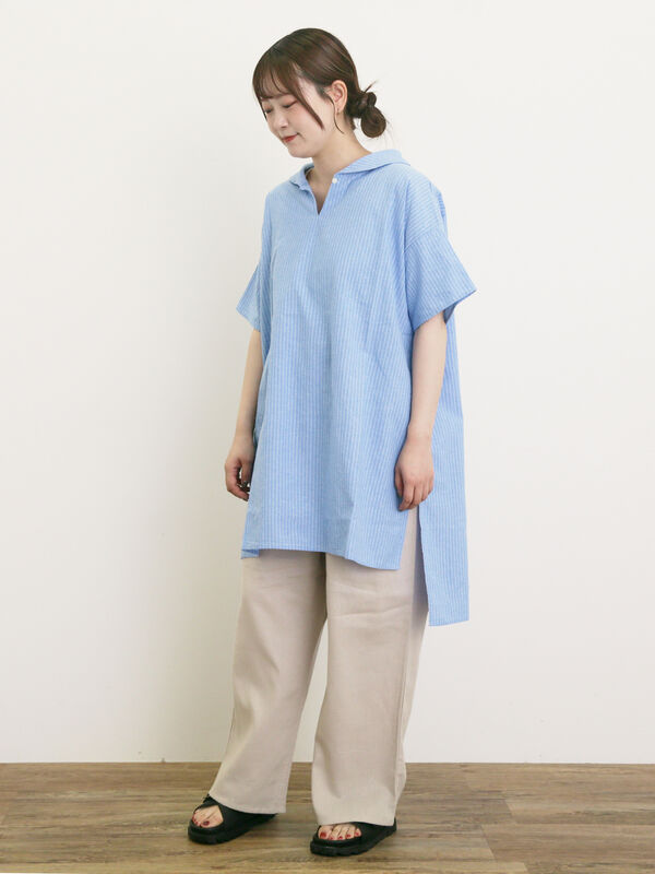 セール】 レーヨン麻ゆるストレートパンツ（ブラック/ベージュ/カーキ