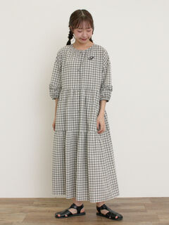 LIBERTY】パッチワーク切替ワンピース(イエロー/ブルー LIBERTY】パッチワーク切替ワンピース(イエロー/ブルー