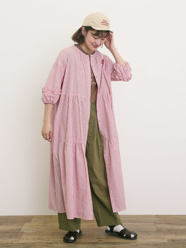 S/Mサイズ】イニシャル刺繍7分袖ティアードワンピース  