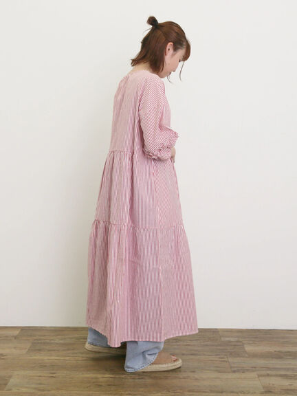 【S/Mサイズ】イニシャル刺繍7分袖ティアードワンピース（チャコールグレー/ブラック/レッド/ネイビー）｜Samansa Mos2（サマンサ モスモス）通販