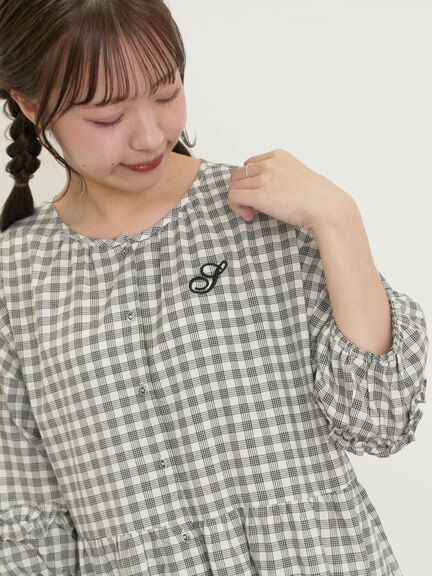 【S/Mサイズ】イニシャル刺繍7分袖ティアードワンピース（チャコールグレー/ブラック/レッド/ネイビー）｜Samansa Mos2（サマンサ モスモス）通販