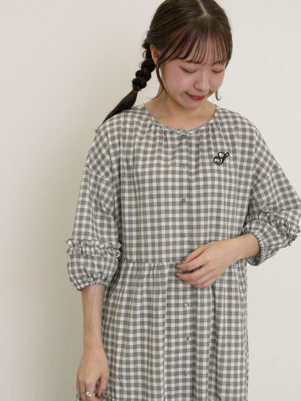 【S/Mサイズ】イニシャル刺繍7分袖ティアードワンピース（チャコールグレー/ブラック/レッド/ネイビー）｜Samansa Mos2（サマンサ モスモス）通販