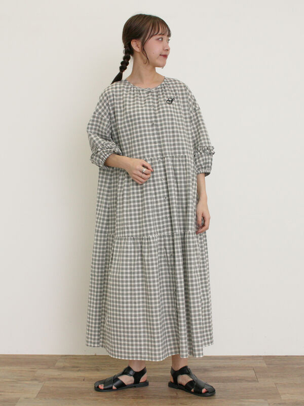 セール】 【S/Mサイズ】イニシャル刺繍7分袖ティアード