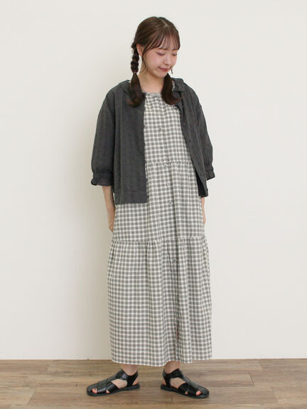 【S/Mサイズ】イニシャル刺繍7分袖ティアードワンピース（チャコールグレー/ブラック/レッド/ネイビー）｜Samansa Mos2（サマンサ モスモス）通販