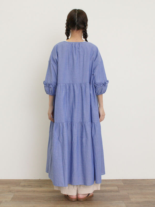 S/Mサイズ】イニシャル刺繍7分袖ティアードワンピース S/Mサイズ】イニシャル刺繍7分袖ティアードワンピース