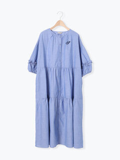 セール】 【S/Mサイズ】イニシャル刺繍7分袖ティアードワンピース