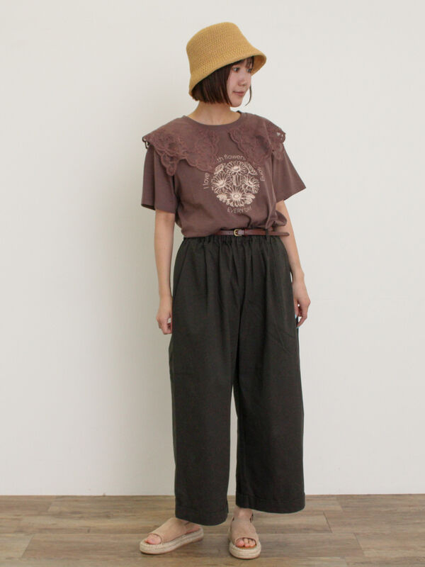 セール】 シアーレース襟付Tシャツ（オフホワイト/グレー