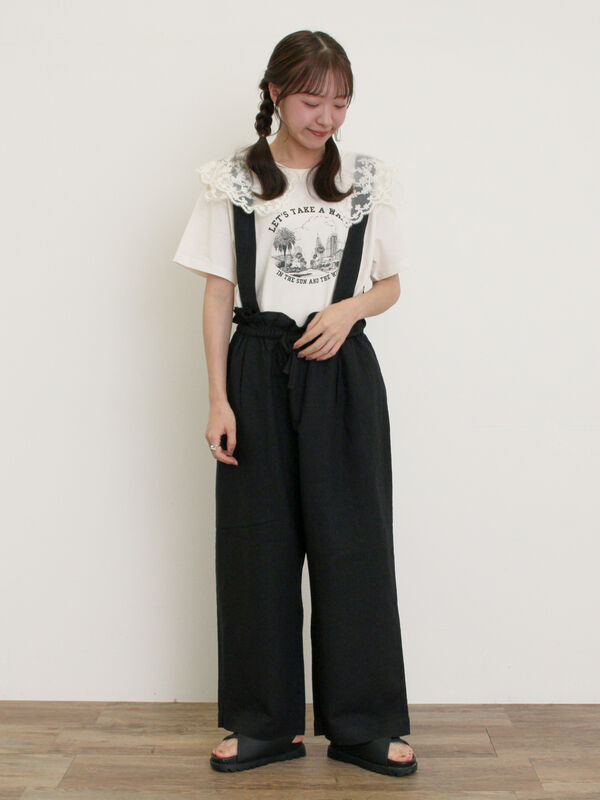 シアーレース襟付Tシャツ(オフホワイト/グレー シアーレース襟付Tシャツ(オフホワイト/グレー