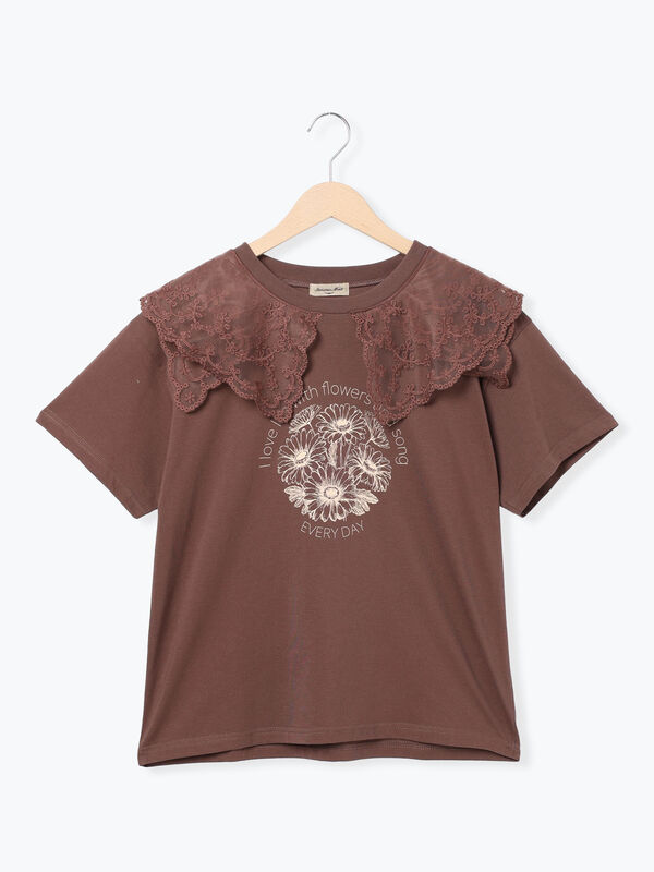 45rpm白ティシャツ　レースの襟付き 45rpm白ティシャツ レースの襟付き レース襟 カットソープル