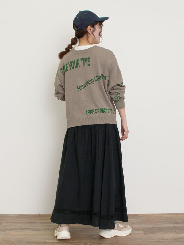 セール】 ランダムロゴプリント前後2WAYニット（オフホワイト/グレー