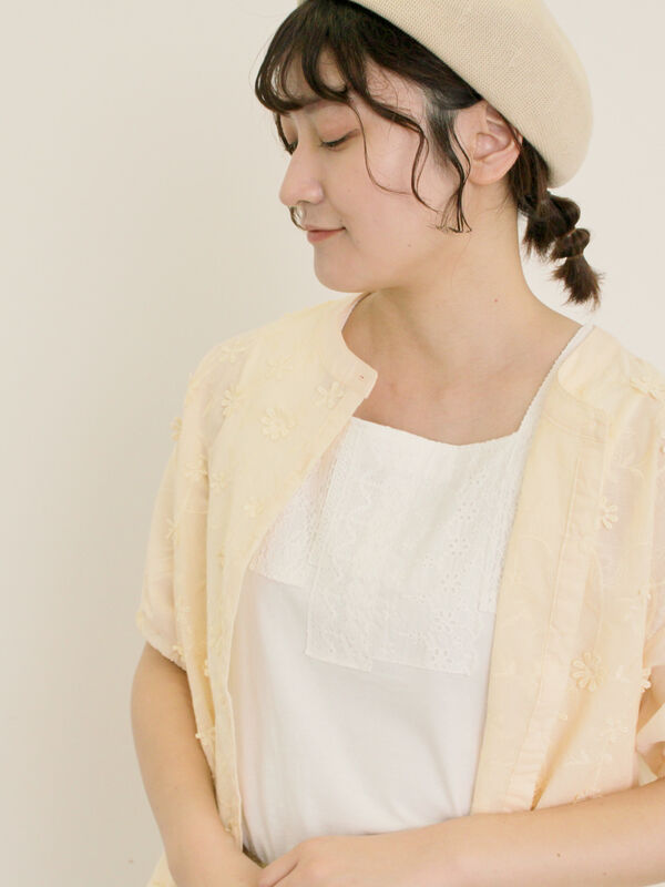 セール】 【接触冷感】パッチワークレーススクエアネックノースリーブ