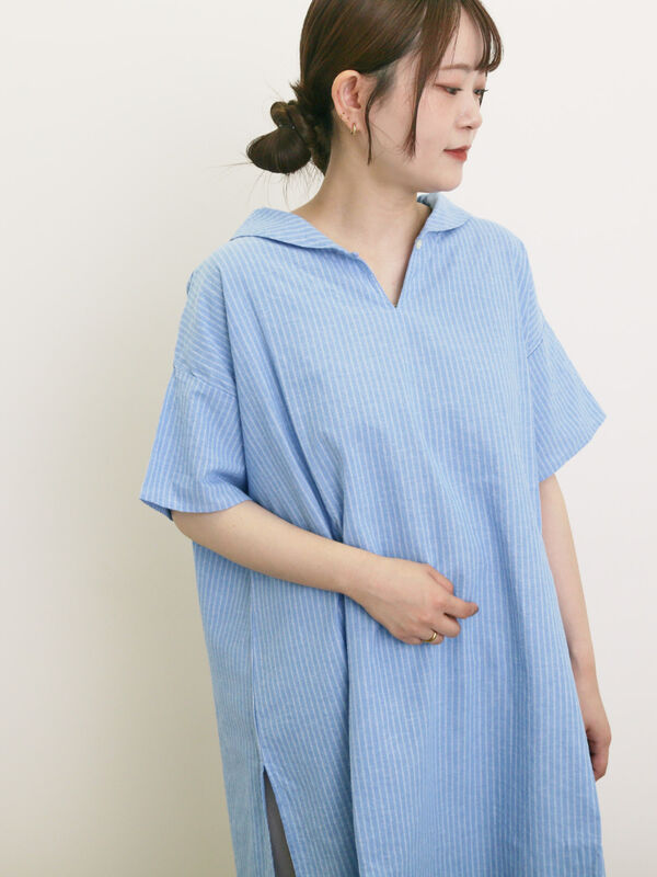 セール】 【クールコットン】柄アソートスキッパーチュニック（オフ