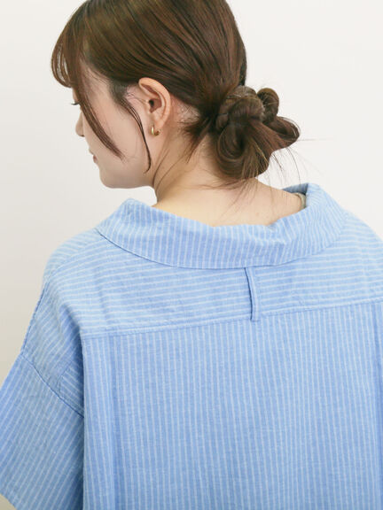 【クールコットン】柄アソートスキッパーチュニック（オフホワイト/チャコールグレー/イエロー/グリーン/ブルー）｜Samansa Mos2（サマンサ モスモス）通販