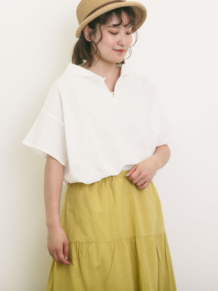 【クールコットン】柄アソートスキッパーチュニック（オフホワイト/チャコールグレー/イエロー/グリーン/ブルー）｜Samansa Mos2（サマンサ モスモス）通販