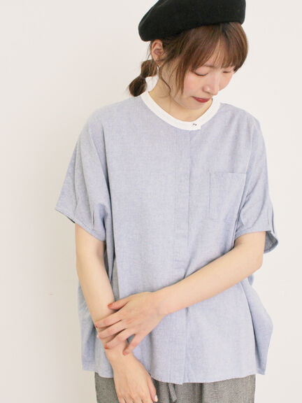【クールコットン】柄アソートクレリック袖タックブラウス（オフホワイト/サックスブルー/ネイビー/キナリ）｜Samansa Mos2（サマンサ モスモス）通販