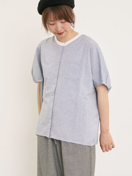 【クールコットン】柄アソートクレリック袖タックブラウス（オフホワイト/サックスブルー/ネイビー/キナリ）｜Samansa Mos2（サマンサ モスモス）通販