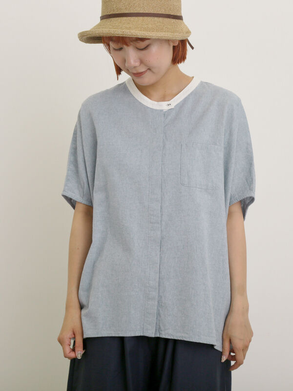 セール】 【クールコットン】柄アソートクレリック袖タックブラウス