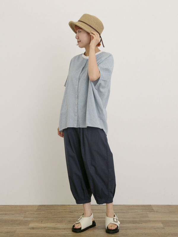 セール】 【クールコットン】柄アソートクレリック袖タックブラウス