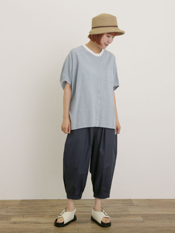 セール】 【クールコットン】柄アソートクレリック袖タックブラウス