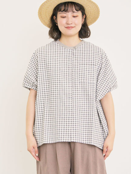 【クールコットン】柄アソートクレリック袖タックブラウス（オフホワイト/サックスブルー/ネイビー/キナリ）｜Samansa Mos2（サマンサ モスモス）通販