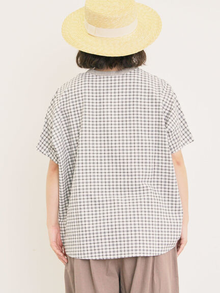 【クールコットン】柄アソートクレリック袖タックブラウス（オフホワイト/サックスブルー/ネイビー/キナリ）｜Samansa Mos2（サマンサ モスモス）通販