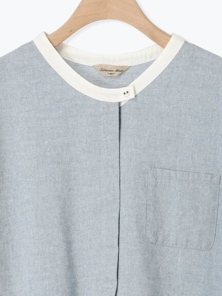 【クールコットン】柄アソートクレリック袖タックブラウス（オフホワイト/サックスブルー/ネイビー/キナリ）｜Samansa Mos2（サマンサ モスモス）通販