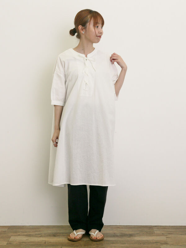 セール】 【クールコットン】編み上げ前後2WAYチュニック（オフ