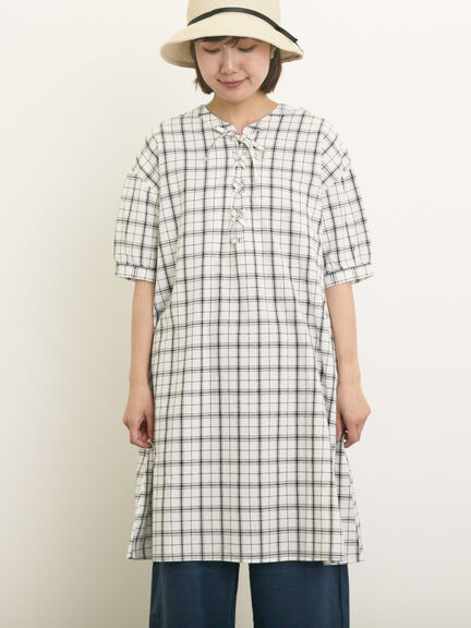 【クールコットン】編み上げ前後2WAYチュニック（オフホワイト/ブラック/イエロー/ブルー）｜Samansa Mos2（サマンサ モスモス）通販