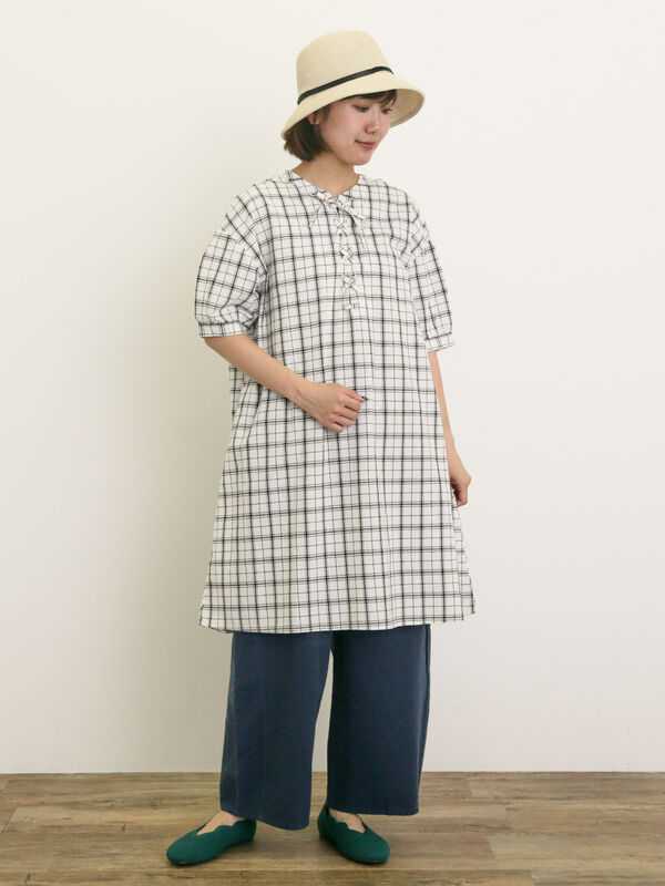 セール】 【クールコットン】編み上げ前後2WAYチュニック（オフ