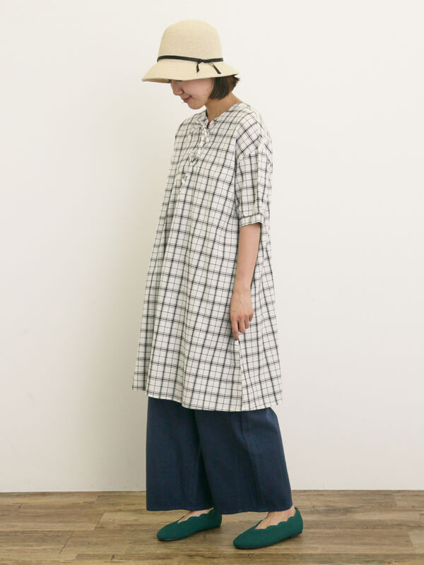 セール】 【クールコットン】編み上げ前後2WAYチュニック（オフ