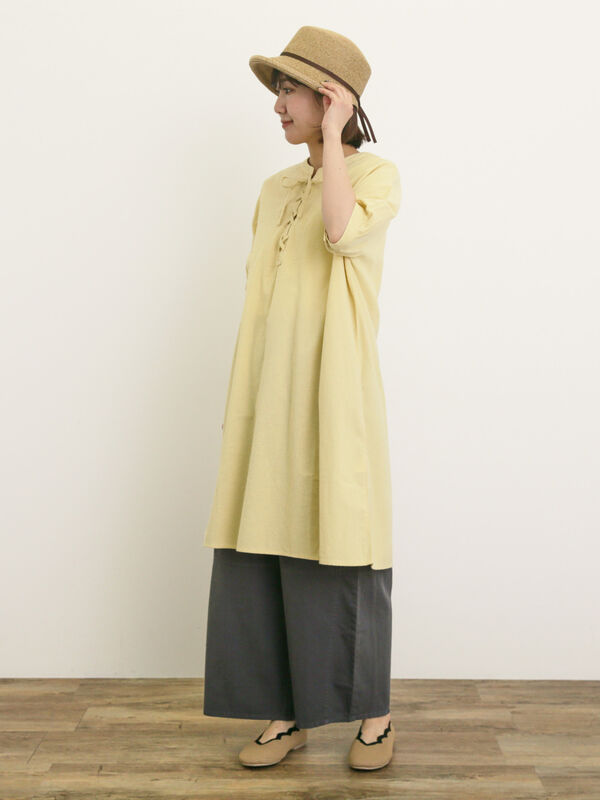 セール】 【クールコットン】編み上げ前後2WAYチュニック（オフ