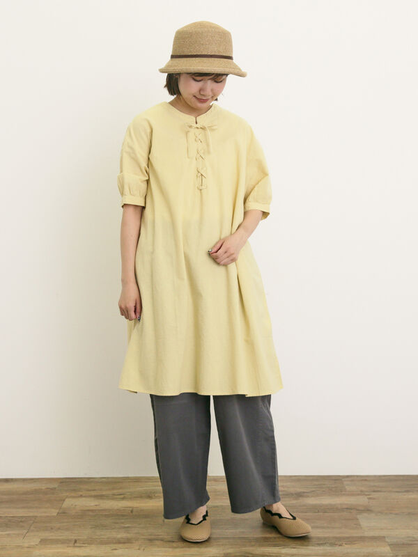 セール】 【クールコットン】編み上げ前後2WAYチュニック（オフ