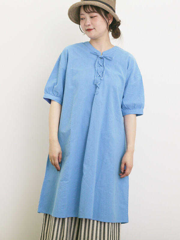 セール】 【クールコットン】編み上げ前後2WAYチュニック（オフ