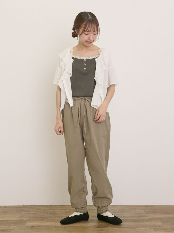 セール】 裾レイヤード風レースキャミ（チャコールグレー/カーキ