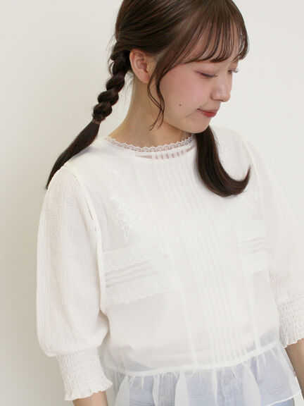 オーガンジー刺繍ベスト（オフホワイト/ブラック/キナリ）｜Samansa Mos2（サマンサ モスモス）通販