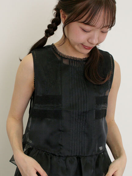 オーガンジー刺繍ベスト（オフホワイト/ブラック/キナリ）｜Samansa Mos2（サマンサ モスモス）通販