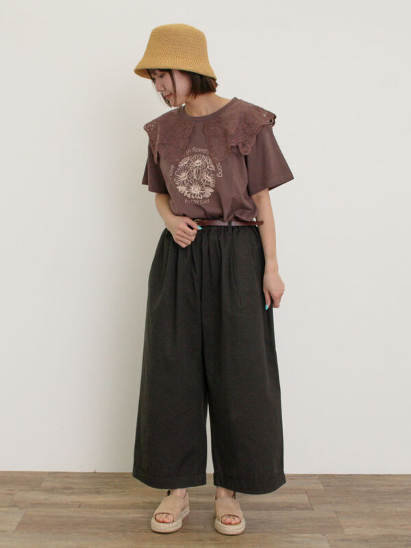 セール】 【S/Mサイズ】ベルト付きチノワイドパンツ（チャコールグレー