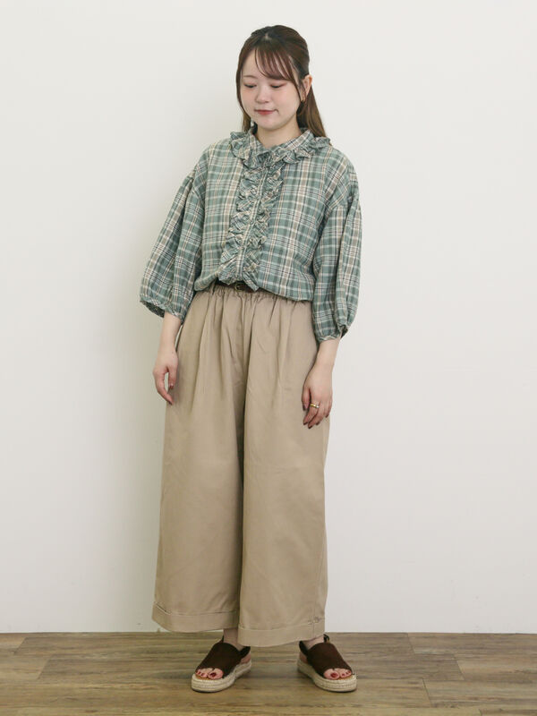 M/Lサイズ】ベルト付きチノワイドパンツ（チャコールグレー