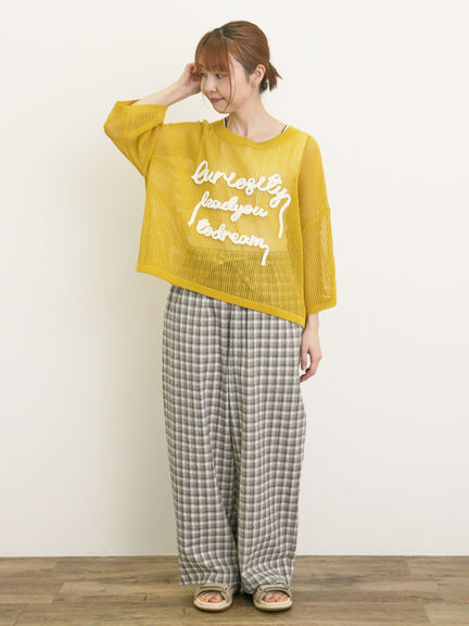 テープロゴ刺繍ニットプルオーバー（チャコールグレー/ベージュ/イエロー/キナリ）｜Samansa Mos2（サマンサ モスモス）通販