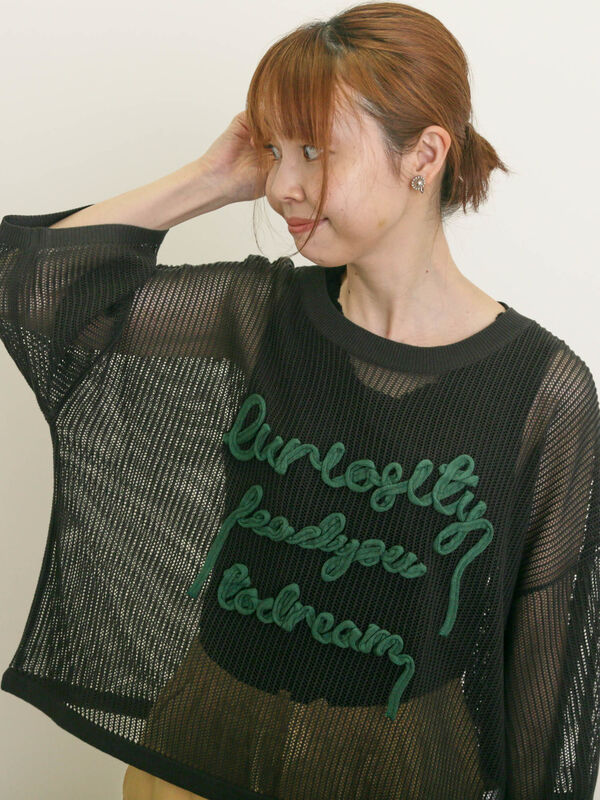 ニット セーター テープ刺繍ロゴニットトップス レディース tiptop ニット セーター コード刺繍ニットプルオーバー