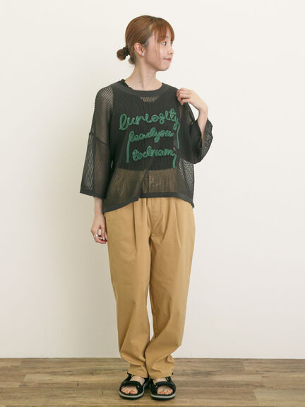 テープロゴ刺繍ニットプルオーバー（チャコールグレー/ベージュ/イエロー/キナリ）｜Samansa Mos2（サマンサ モスモス）通販