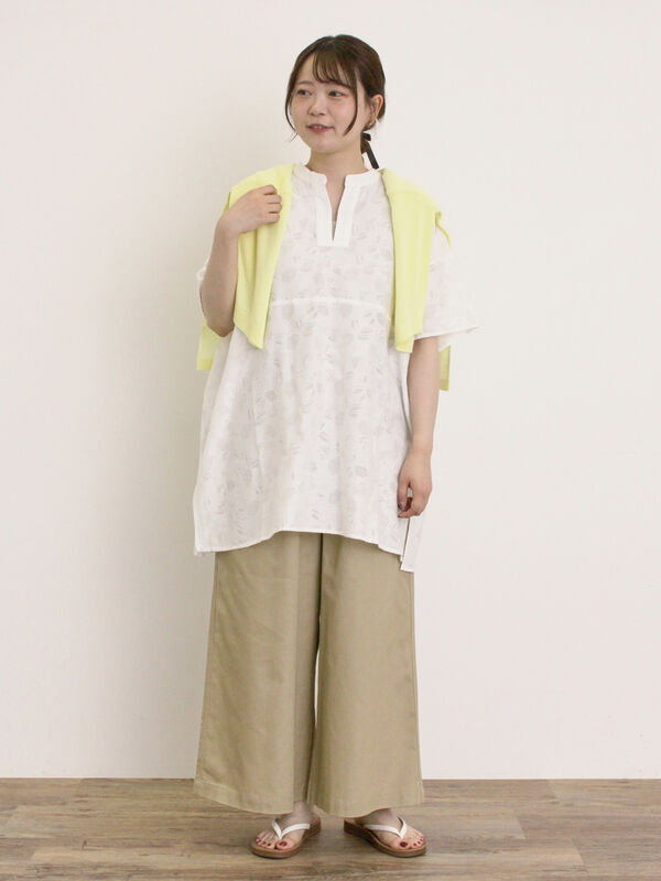 セール】 レモン柄ジャカードチュニック（オフホワイト/イエロー