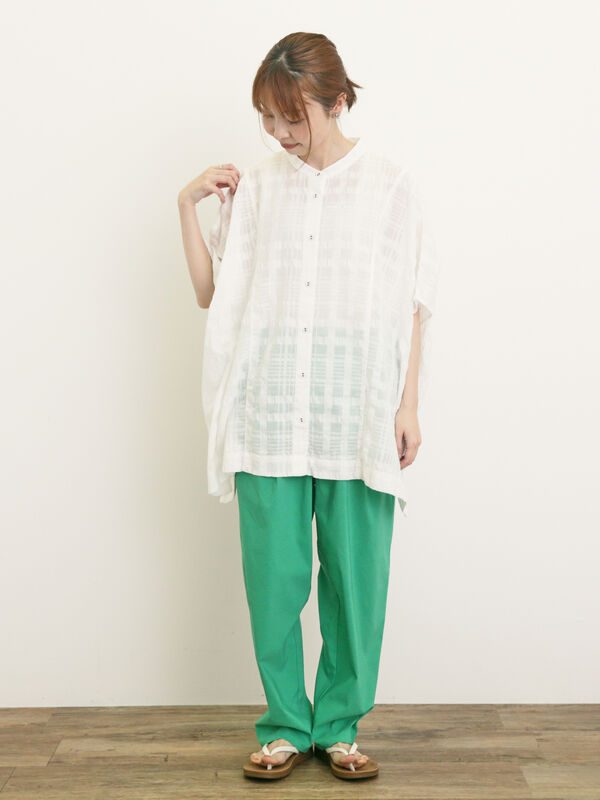 沙麻出品 シャンブレー センタープレス ワイドパンツ（3852PI60