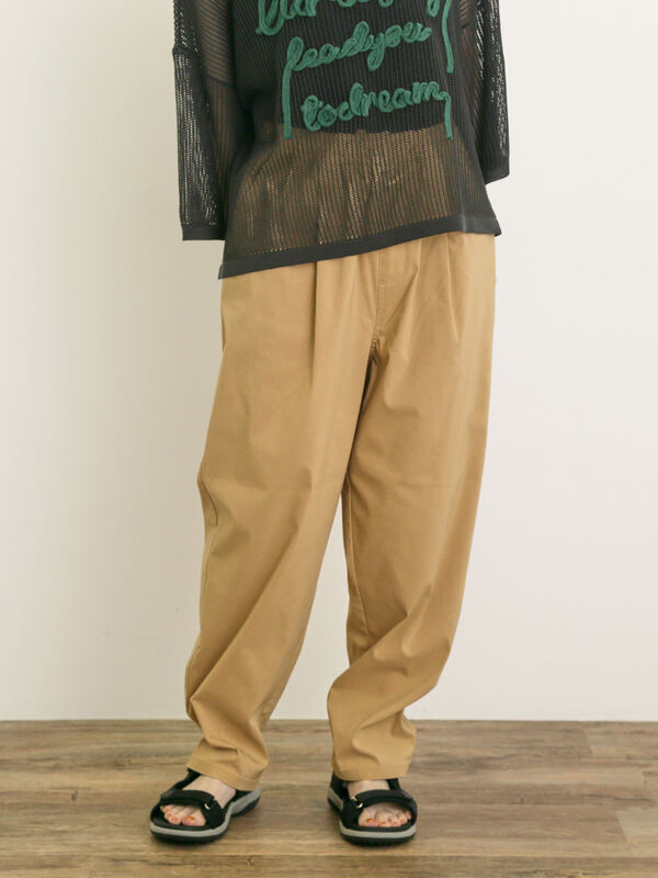 セール】 【M/Lサイズ】麻混ストレッチテーパードパンツ（ブラック