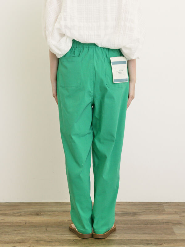 セール】 【M/Lサイズ】麻混ストレッチテーパードパンツ（ブラック