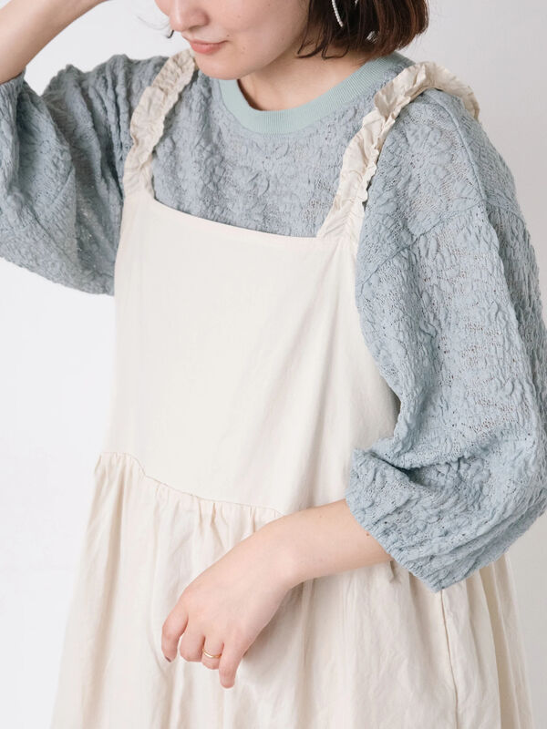 美品★シモネッタ★肩フリルワンピース120 セール】 肩フリルストライプワンピース（グリーン/ラベンダー
